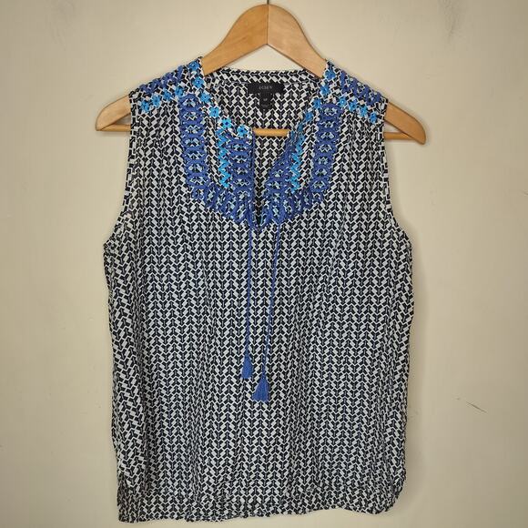 J. Crew Embroidered Sleeveless Top Cotton Silk Geometric - Picture 1 of 10